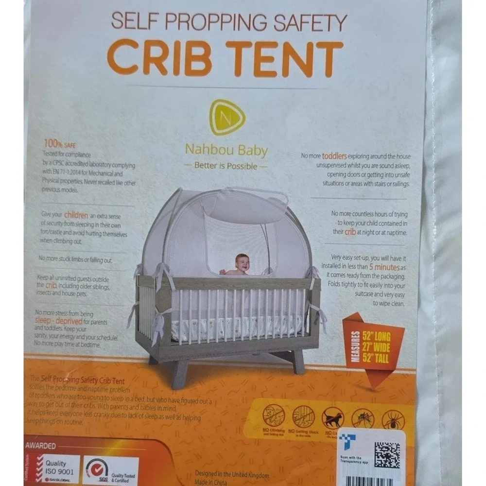 Brand New Nahbou Baby Self-Propping Safety Crib Tent & Pack 'n Play Netting NIB